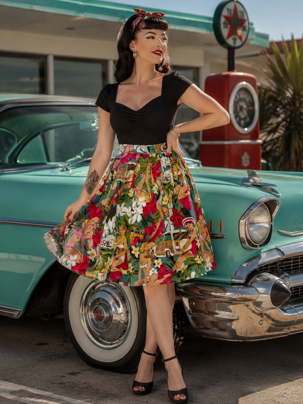 Grace Karin Skirt Women Medium Tropical‎ Floral Pinup Girl Rockabilly Retro